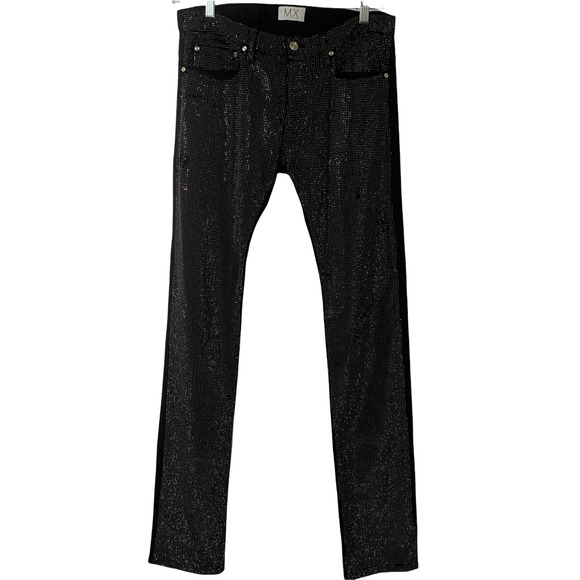 Maxime Simeons Glam Rocker Black Stud Front Denim Jeans 31 Button Fly Low Rise - Picture 2 of 11